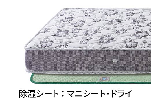 梅雨時や冬季には寝具と床の間に湿気が溜まりカビが発生しやすくなります。健康のために寝具を汗や湿気から守る、除湿・消臭・抗菌効果に優れた「マニシート・ドライ」のご使用をお勧めします。